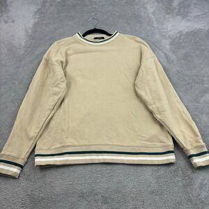 BEAMS HEART Rib Crew Neck Sweatshirt Mens‎ M Beige Striped Preppy Academia Caddy